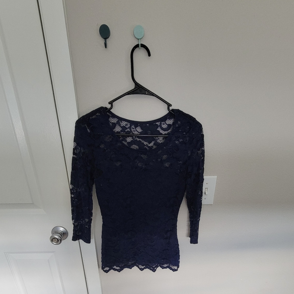Long sleeve blue lace top/ blouse